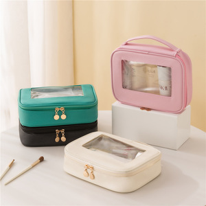 Bolsa de almacenamiento de cosméticos portátil de gran capacidad con ventana transparente, estuche de viaje para artículos de tocador, maquillaje, salón de belleza, dormitorio, baño - Product Image 1