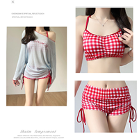 Set Baju Renang 3 Potong Motif Pantai Musim Panas untuk Anak Perempuan, Gaun Cover-Up dengan Kerah Scoop, Tali Serut, Ruffle, Bahan Bernapas Cepat Kering, Ukuran Besar