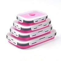 Ensemble de contenants alimentaires en silicone avec couvercle, boîte à lunch pliable en silicone de qualité alimentaire PP avec fermeture
