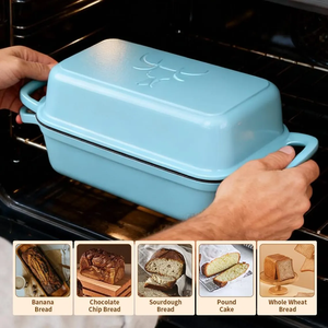 Marmite à pain avec couvercle <span class=keywords><strong>en</strong></span> <span class=keywords><strong>fonte</strong></span> émaillée 2-<span class=keywords><strong>en</strong></span>-1, fait main, pour la cuisson de gâteaux et de pains à la maison - Product Image 4