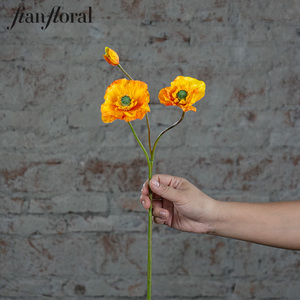 Papaveri Artificiali Decorativi a 3 Teste Gialle a Stelo Singolo in Seta, all'Ingrosso per Matrimoni e Decorazioni Domestiche - Fiori Artificiali all'Ingrosso - Product Image 6