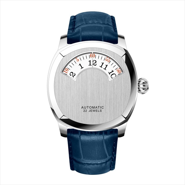 Stainless Steel Unique Dial Digital Display Mechanical Leather Automatic Men's Watches