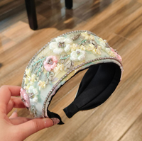 Frühlings-Neuheit: Haoxuan Modisches Haarband mit Netzwebung und Blumenmuster, breit, für Make-up und Gesichtsbedeckung, weiß, für Reisen und Fotoshootings