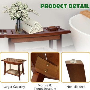 Tabouret de salle de bain Yuexi Quankai en teck 60x30x45cm, banc de douche rectangulaire antidérapant à double rangement - Product Image 5