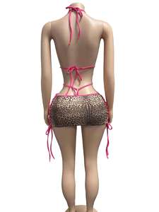 2026 Women Leopard Printed 2 Piece Set Halter Bodysuit Tops + Side Lace up Mini Skirt Night <strong>Club</strong> <strong>Sexy</strong> Wear <strong>Outfits</strong> - Product Image 5