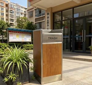 Poubelle en acier inoxydable, facile à nettoyer, bac de recyclage des déchets publics - Product Image 1