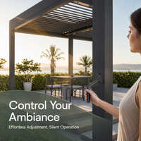 Pergola extérieure moderne en aluminium, pergola motorisée à lames orientables effet bois avec contrôle par application et capteur de pluie RGB