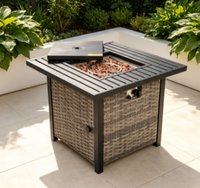 Table de foyer rectangulaire en métal au propane pour extérieur avec rangement dissimulé pour bouteille de GPL et couvercle de protection
