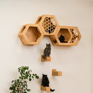 Étagères murales modernes pour chats, en bois et en forme d'arbre, avec marches - Product Image 1