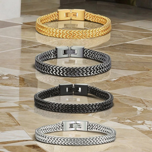 Bracelet pour homme en acier inoxydable plaqué or, maille tressée artistique rétro, chaîne de quille, bijou tendance personnalisé, cadeau - Product Image 4
