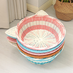 Cama de ratán tejida para gatos, nido para mascotas, semicerrada, transpirable, fresca, para todas las estaciones, lavable, cama de verano para perros - Product Image 2