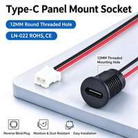 LN-022 2-Pin Typ-C Einbaubuchse, reversibel, 12 mm rundes Gewindeloch, 24AWG, 14 cm Kabel, RoHS, CE, USB-C Stromanschlussbuchse