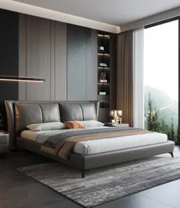 Factory Whole Sale Minimalist Leather Bed Light Luxury Modern Master Bed Soft Package Double Leather Bed