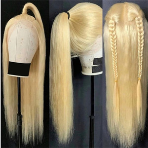 <span class=keywords><strong>Peluca</strong></span> de cabello humano virgen ruso para mujeres blancas, pelo con malla Frontal HD, color rubio 100% Real, 613, 40 pulgadas, listo para enviar - Product Image 5