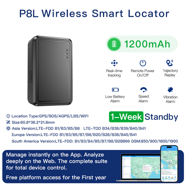 Mini 4G LTE GPRS GSM WiFi GPS Tracker SOS Function 1200mAh Battery Real-Time Wireless Long Standby Nano SIM Supports IOS Android