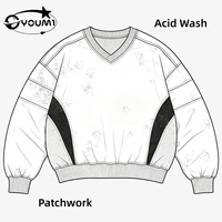 T-shirts pour hommes YOUMI ODM/OEM, qualité supérieure, 100% coton, lavage à l'acide, style streetwear surdimensionné, patchwork