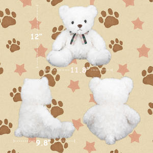 Classic White <strong>Teddy</strong> <strong>Bear</strong> Plush, Soft Stuffed Animal Toy with Plaid Bow for Kids, Baby and Girlfriend Gifts - Product Image 5
