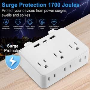 Multi <b>Plug</b> Outlet Extender With 6 Electrical Socket Extender Adapter <b>Wall</b> Socket Outlet With 4USB Ports - Product Image 5