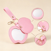 Mignon miroir compact pliable en cuir PU en forme de pomme, porte-clés, breloque de sac, pendentif pour sac à main