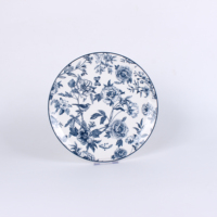 Service de table en grès à imprimé botanique bleu classique - Assiettes et bols en céramique à motifs floraux et oiseaux vintage