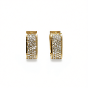 Orecchini a Cerchio E1933 in Oro Bianco con Cristalli e Strass, Micro-Incastonatura di Lusso per Uso Quotidiano Femminile - Product Image 1