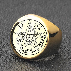 Vintage Punk Tetragrammaton Viking Anneaux Wahyeh Magique Béni <span class=keywords><strong>Pentagramme</strong></span> <span class=keywords><strong>De</strong></span> <span class=keywords><strong>Salomon</strong></span> Amulette Anneau En Acier Inoxydable - Product Image 3