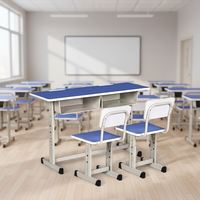 Ensemble de bureau et chaise d'étudiant confortable et réglable à deux places avec dossier solide et structure métallique pour usage scolaire
