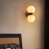 Applique murale encastrée double tête en marbre naturel, style rétro américain moderne et épuré, avec LED à lumière chaude dimmable pour chambre et salon