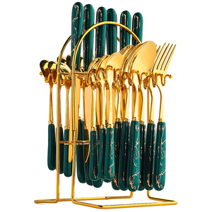 STELLAR PATH Ensemble de couverts en acier inoxydable 18/0 de 24 pièces, style nordique, finition miroir, manche en céramique, coffret cadeau - Product Image 1