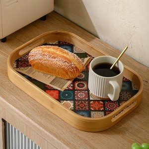 Plateau de service en bambou Bohemia avec motif floral pour le rangement du pain, du thé et des fruits, pour la maison et la salle à manger - Product Image 1