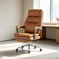 Chaise de bureau pivotante de direction avec repose-pieds 602 117 cm, dossier haut en cuir PU, base chromée 5 étoiles, gris foncé, beige, noir, gris clair