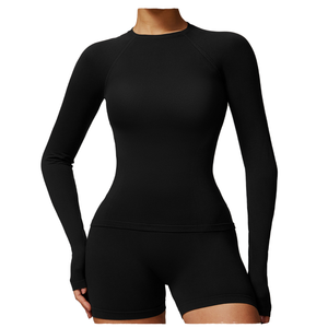 Hauts de yoga côtelés sans coutures respirants légers écologiques à manches longues de haute qualité pour femmes, séchage rapide, vêtements de sport - Product Image 2