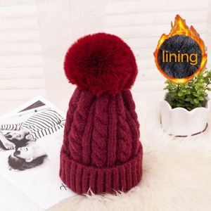 Bonnet en tricot pour femme avec pompon, doublure polaire chaude, idéal pour l'hiver – Vente en gros, en stock - Product Image 3