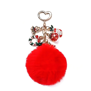 Bonita piel esponjosa copo de nieve sombrero de Navidad campana bola peluda esmalte llavero para mujeres niñas bolso decoración bolsa colgante regalo - Product Image 5