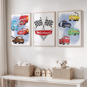 HAOWAI OEM/ODM coches personalizados lienzo impresión para habitación de niños nombre personalizado coches decoración pared arte póster pintura chico - Product Image 1