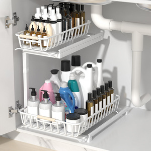 Organisateur de placard coulissant à 2 niveaux en métal personnalisé sous l'évier avec rangement pour articles de toilette/épices - Product Image 2