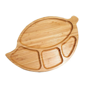 Plateau de service en forme de feuille de bambou avec compartiments séparés pour fruits, fromages, thé, en-cas, café, usage hôtelier - Product Image 1
