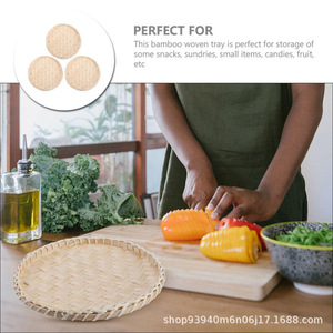 Plateau rond en bambou tressé, panier à fruits fait main, plateau de service en bambou naturel pour la cuisine, la table à manger, la décoration - Product Image 3