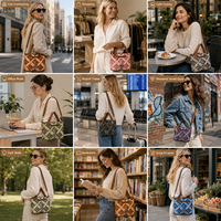 Bolsa Transversal Preta com Estampa de Trama de Cesto e Alça Larga Ajustável, Bolso Frontal com Zíper para Mulheres, Uso Diário, Viagem, Compras, Presente