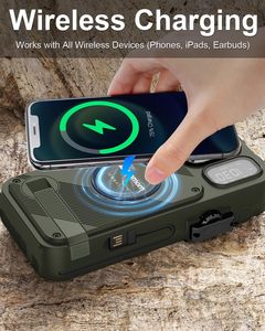 วิทยุฉุกเฉิน พาวเวอร์แบงค์พลังงานแสงอาทิตย์ 16000mAh วิทยุ FM วิทยุพยากรณ์อากาศ เครื่องกำเนิดไฟฟ้าแบบมือหมุน USB-C ชาร์จเร็ว 20W ชาร์จไร้สายกันน้ำสำหรับโทรศัพท์ - Product Image 4