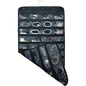 Organisateur de bijoux suspendu, 80 poches, noir, rectangulaire, pour femmes et filles, style moderne, tissu non tissé - Product Image 2