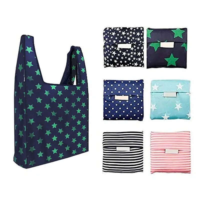 Custom Eco Recycle Nylon Foldable Grocery Tote Bag Polyester Reusable Folding Shopping Bag