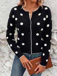 Pull cardigan pour femme, hauts en tricot à pois noirs, pull de Noël à manches longues, pull de Noël moche, Sueter Para Mujer - Product Image 5