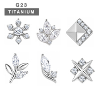 Anting-anting tusuk titanium ASTM F136 motif daun tanaman bunga, bagian belakang datar, polesan tinggi, perhiasan.
