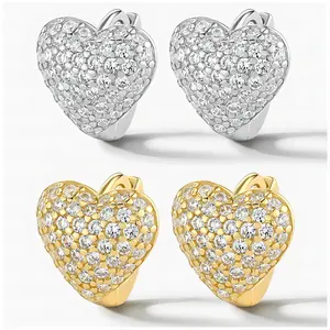 עגילי תכשיטים יוקרתיים עגילי זירקון 925 כסף סטרלינג תכשיטי אופנה עגילי לב אהבה לנשים
