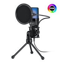 Microphone de jeu professionnel filaire pour enregistrement de bureau, microphone à condensateur avec lumière RVB, en métal, pour PC avec support de bureau