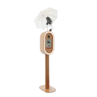 Studio photo pour iPad avec finition bois, éclairage d'ambiance pour appareil photo et impressions instantanées, machine de photomaton pour iPad légère et transportable