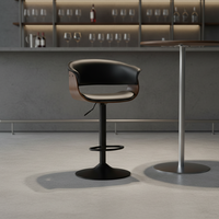 Tabouret de bar pivotant moderne en cuir PU européen avec pieds en bois courbé et métal pour la maison, le bureau, l'hôtel et la salle à manger