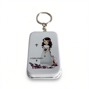 Caja Metálica para Monedas con Llavero, 6.5x4cm, Ligera, Impresión Digital, Decoración Religiosa para Comunión, Elegante para Eventos y Fiestas - Product Image 2