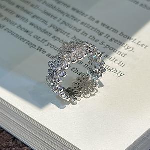 S925 Pure Silver Daisy <b>Ring</b> with Niche Design Simple French Elegance Medieval Vintage Small Flower <b>Opening</b> Inlay <b>Ring</b> - Product Image 5